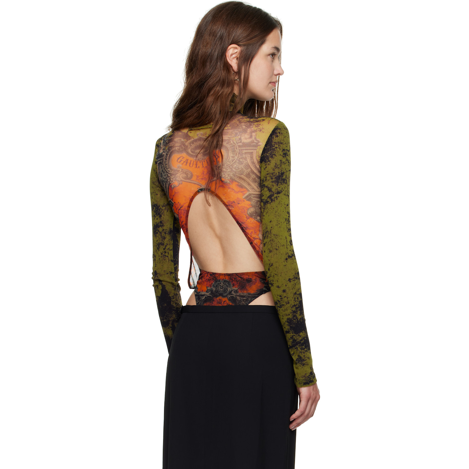  Jean Paul Gaultier Khaki & Orange 'the Médaillon' Open Back Bodysuit 