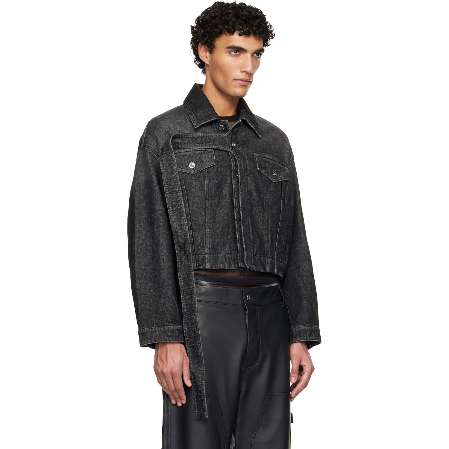  Jean Paul Gaultier Black Oversized Strap Denim Jacket 