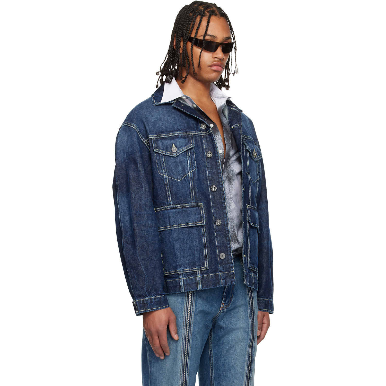  Jean Paul Gaultier Blue Cutout Denim Jacket 