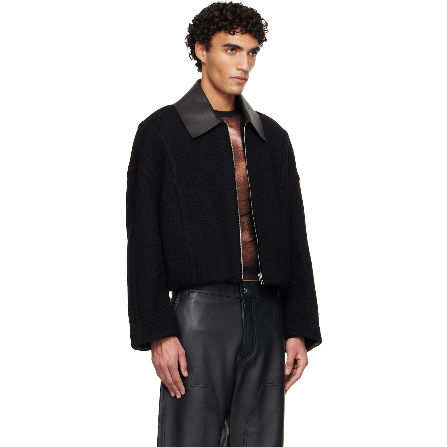  Jean Paul Gaultier Black Heavy Wool Bomber Jacket 