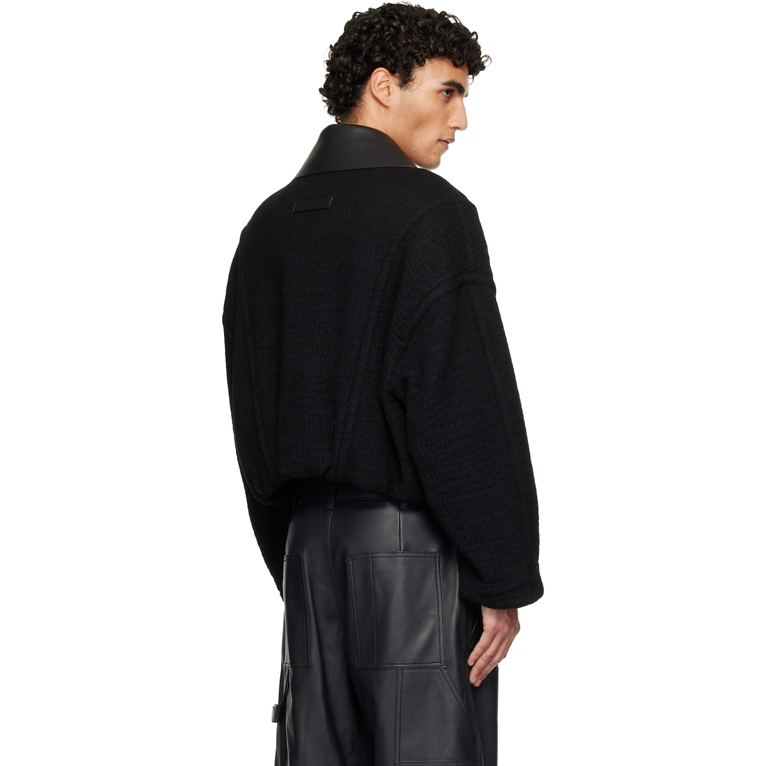 Jean Paul Gaultier Black Heavy Wool Bomber Jacket 