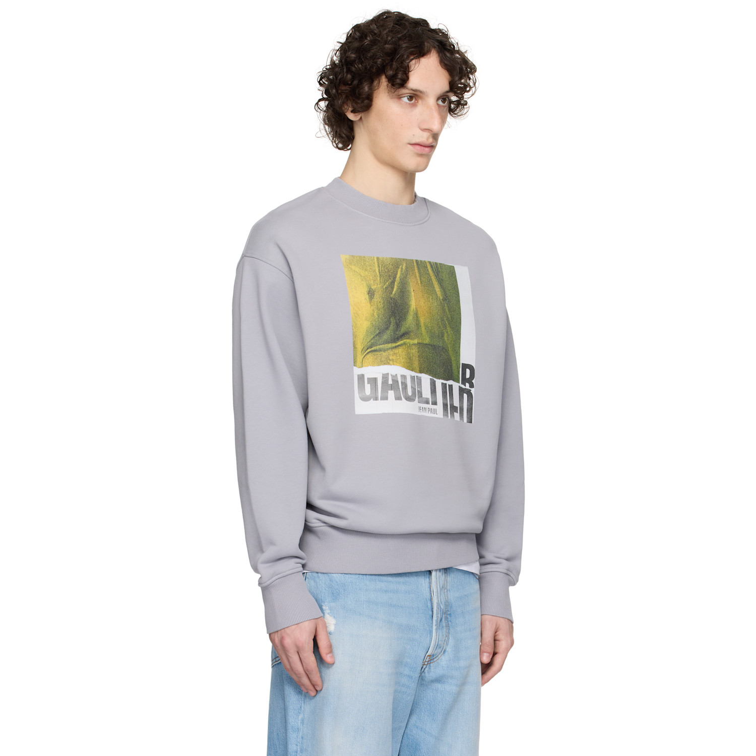  Jean Paul Gaultier Pull Molletonné Gris En Coton à Imprimé Water Et à Col Ras Du Cou Exclusif à Ssense 