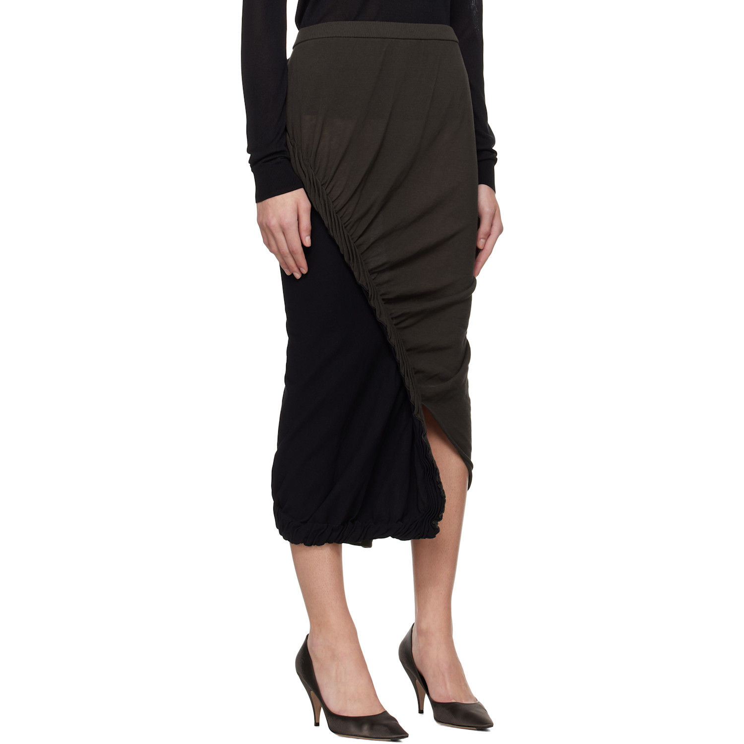  Issey Miyake Black & Gray Beanstalk Midi Skirt 