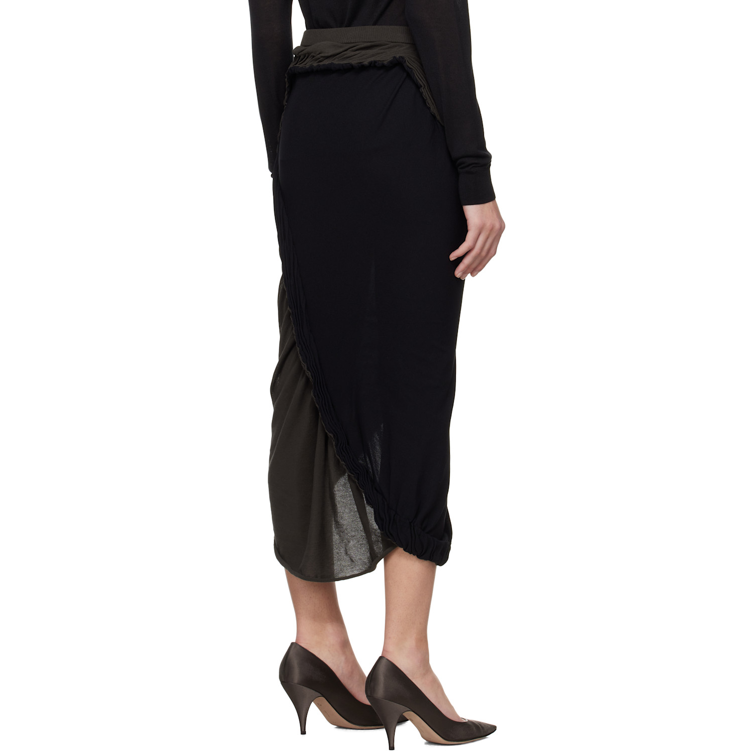  Issey Miyake Black & Gray Beanstalk Midi Skirt 