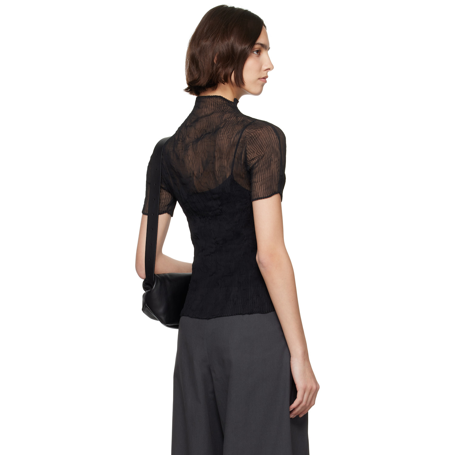  Issey Miyake Black Chiffon Twist Bk/wt-56 Turtleneck 