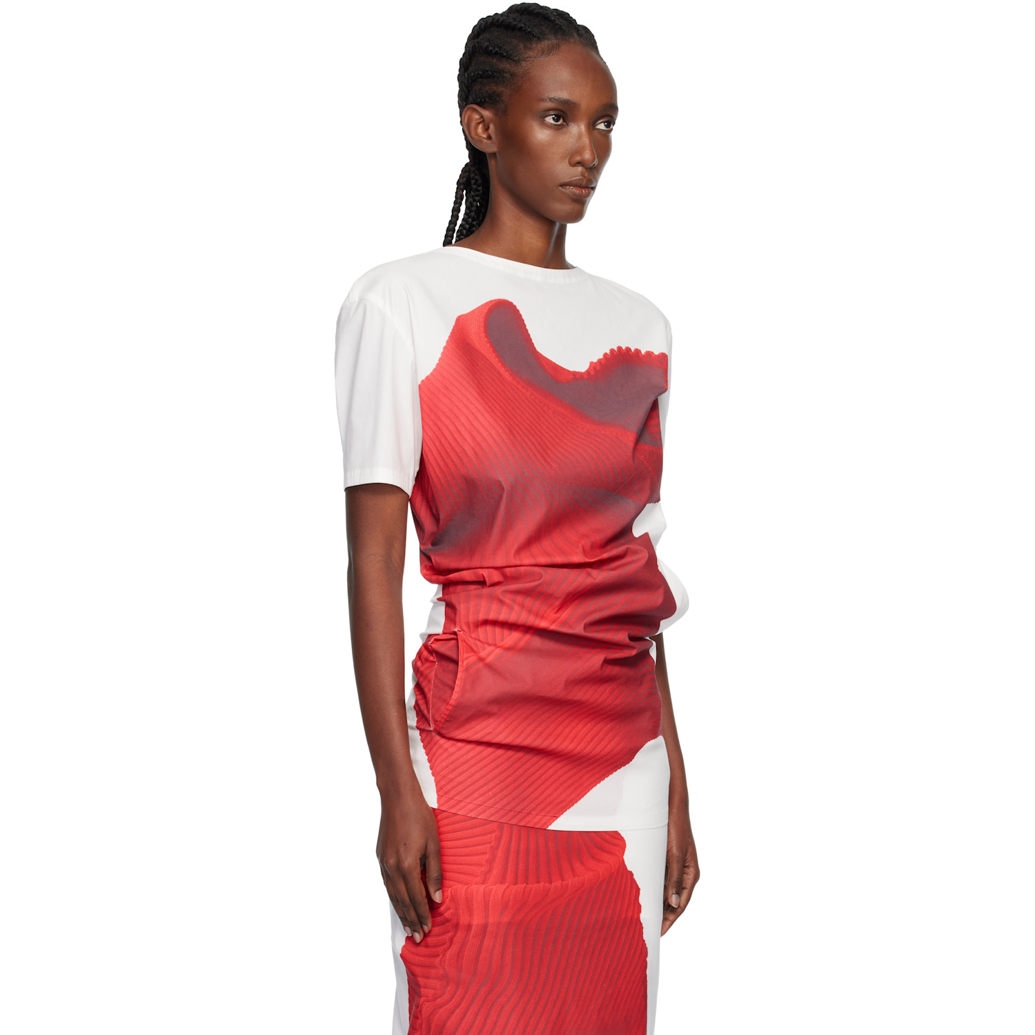 Issey Miyake White & Red Knit 'as Represented' Blouse 
