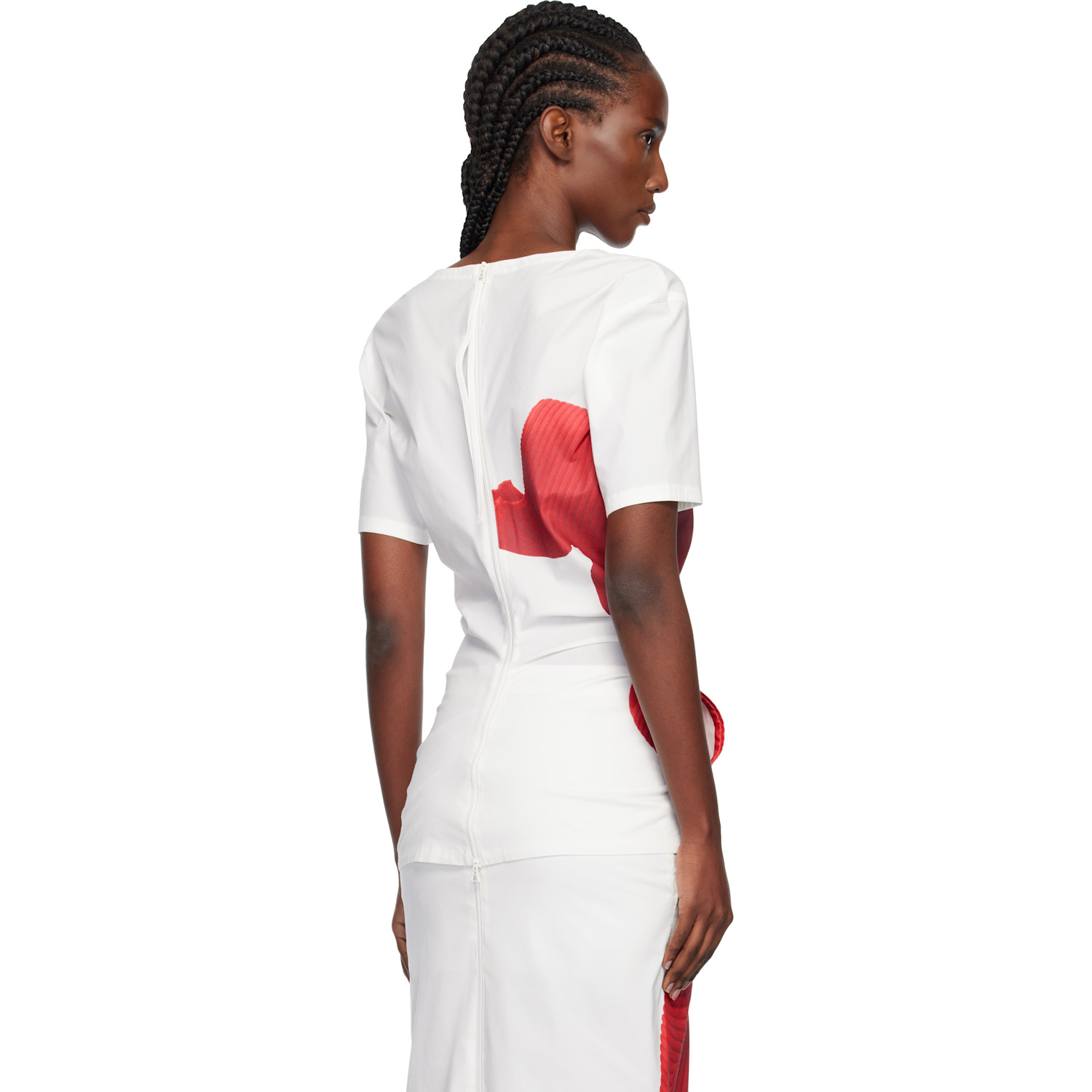  Issey Miyake White & Red Knit 'as Represented' Blouse 