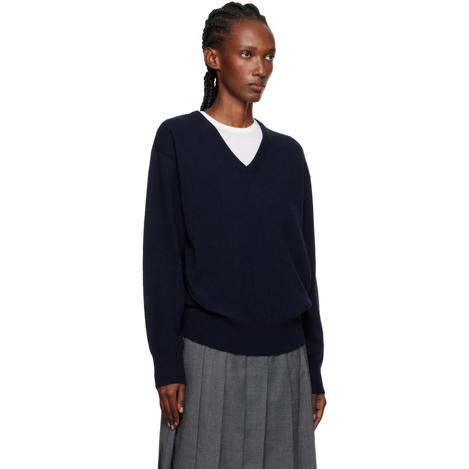  Nothing Written Navy Puno V-neck Pullover Sweater 