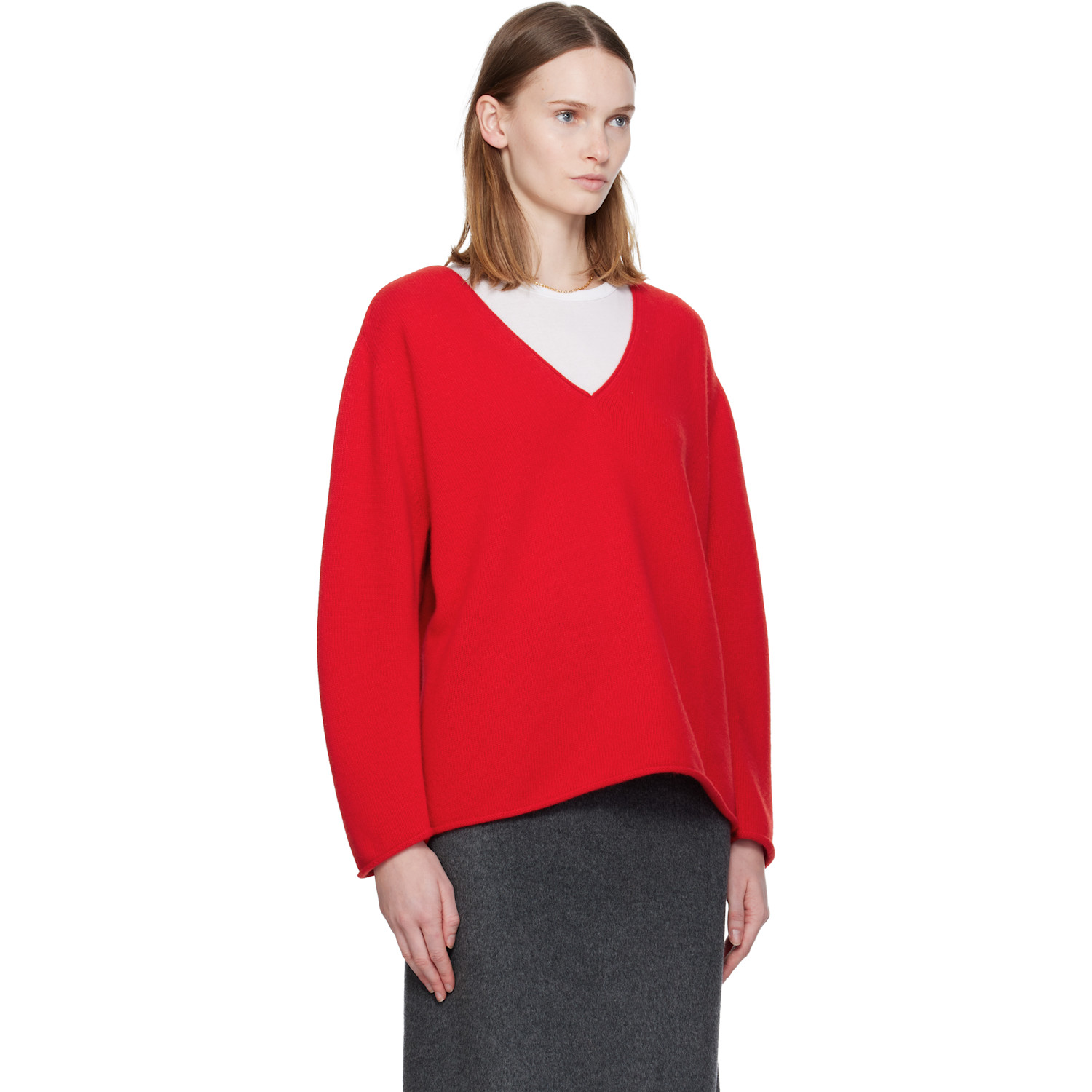  Nothing Written Red Cerin Deep V-neck Sweater 
