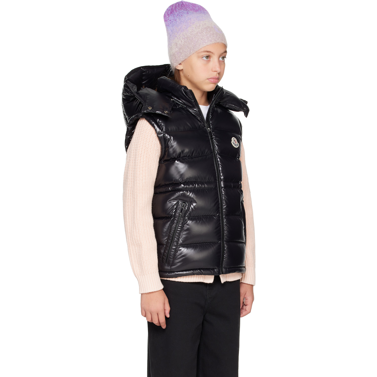  Moncler Enfant Big Kids Black Ania Hooded Down Vest 