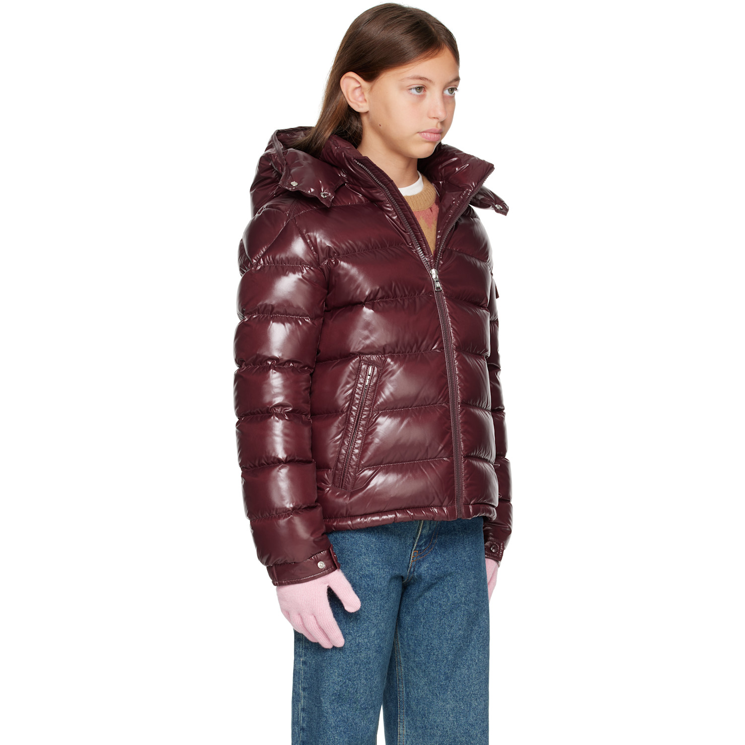  Moncler Enfant Big Kids Burgundy Maya Hooded Down Jacket 
