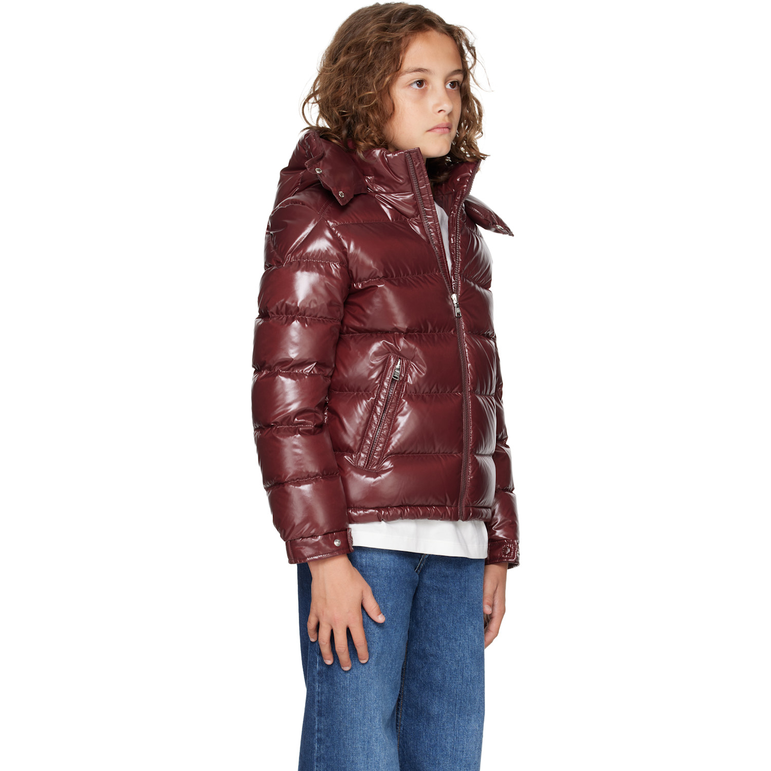  Moncler Enfant Big Kids Burgundy Maya Hooded Down Jacket 