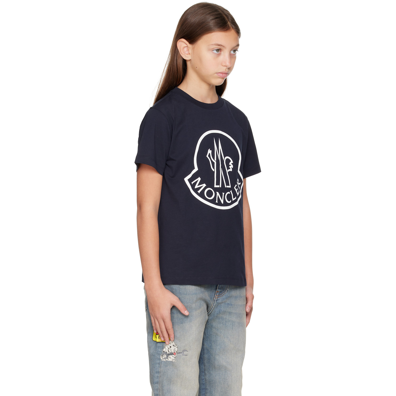  Moncler Enfant Big Kids Navy Printed Logo Cotton T-shirt 