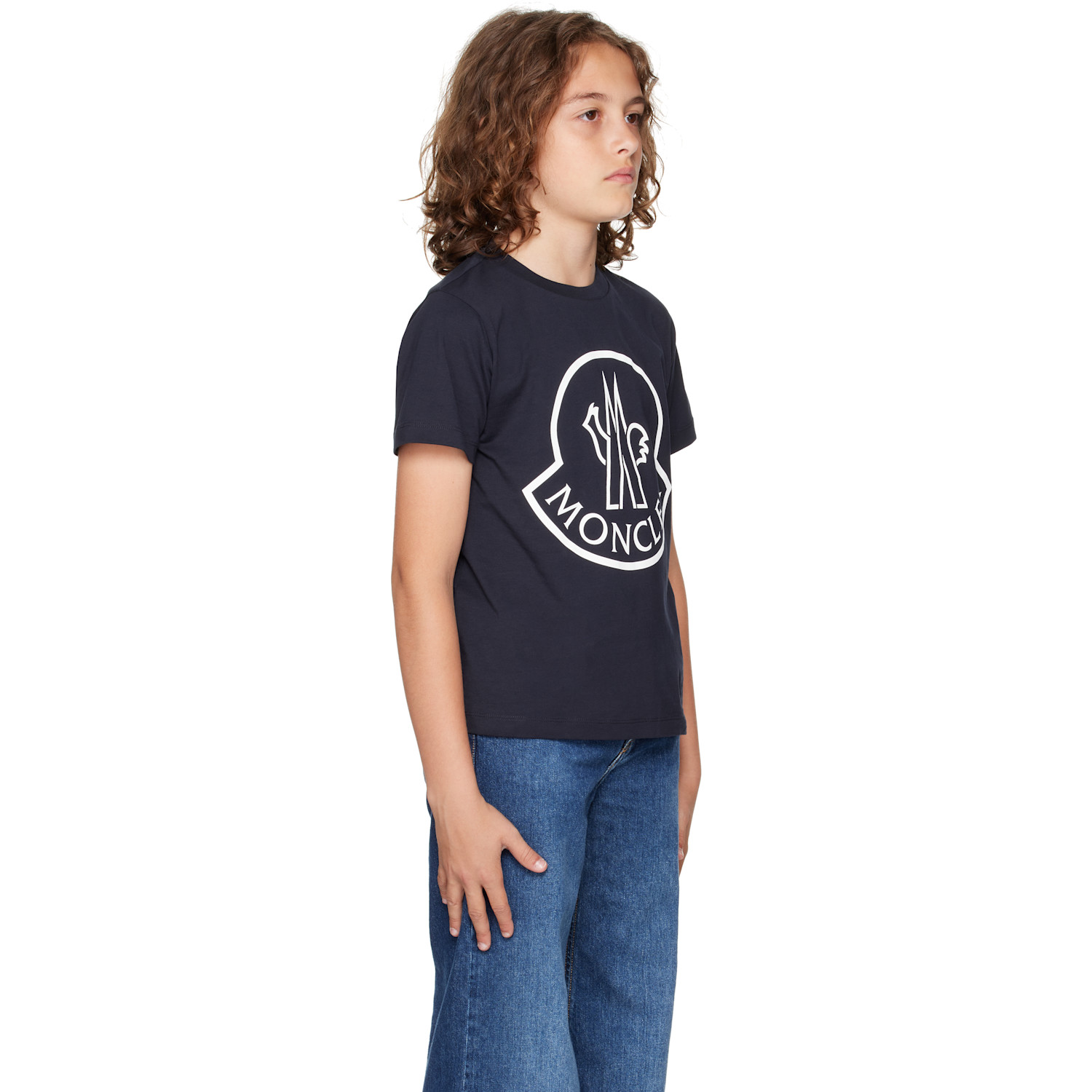  Moncler Enfant Big Kids Navy Printed Logo Cotton T-shirt 