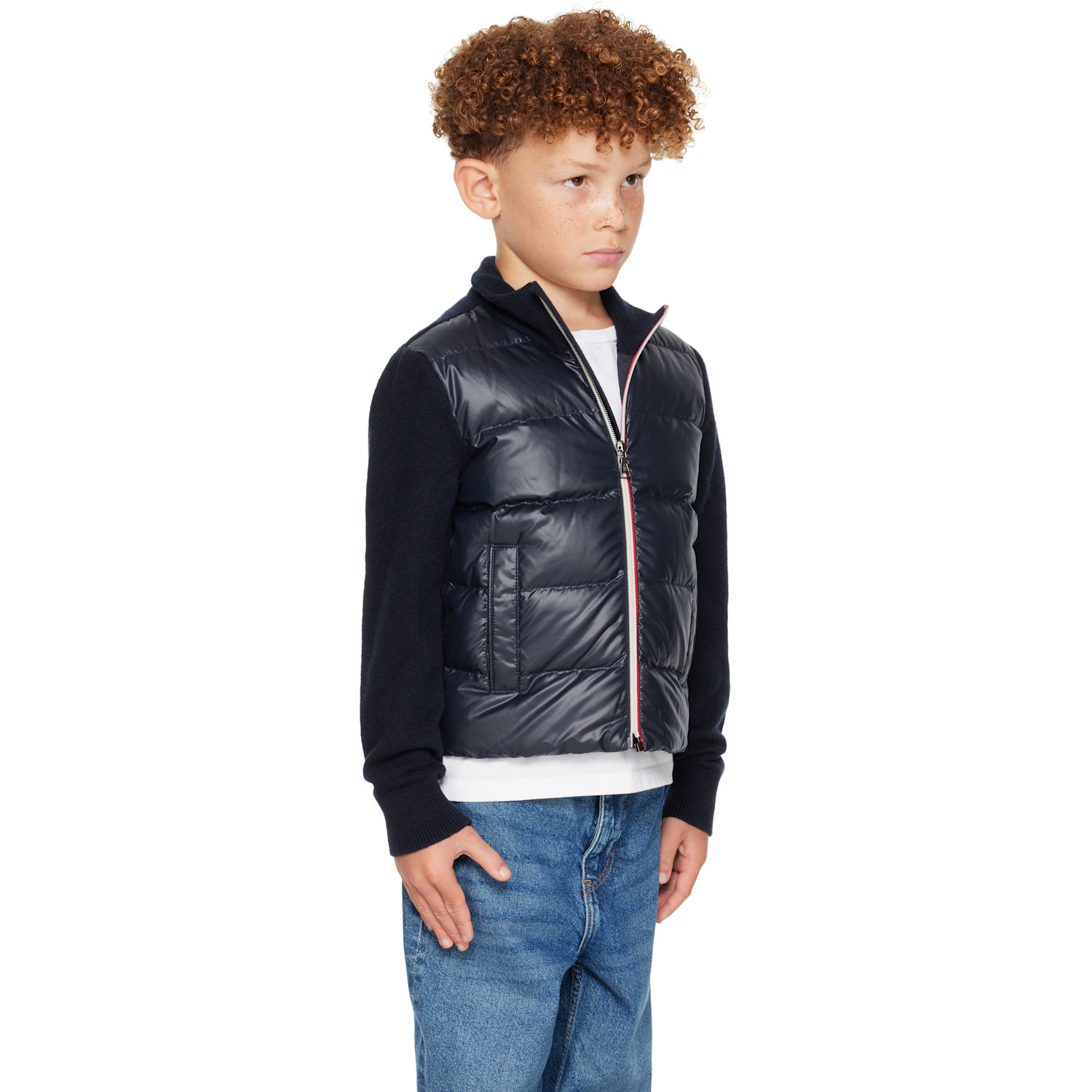  Moncler Enfant Big Kids Navy Padded Wool Zip-up Cardigan 