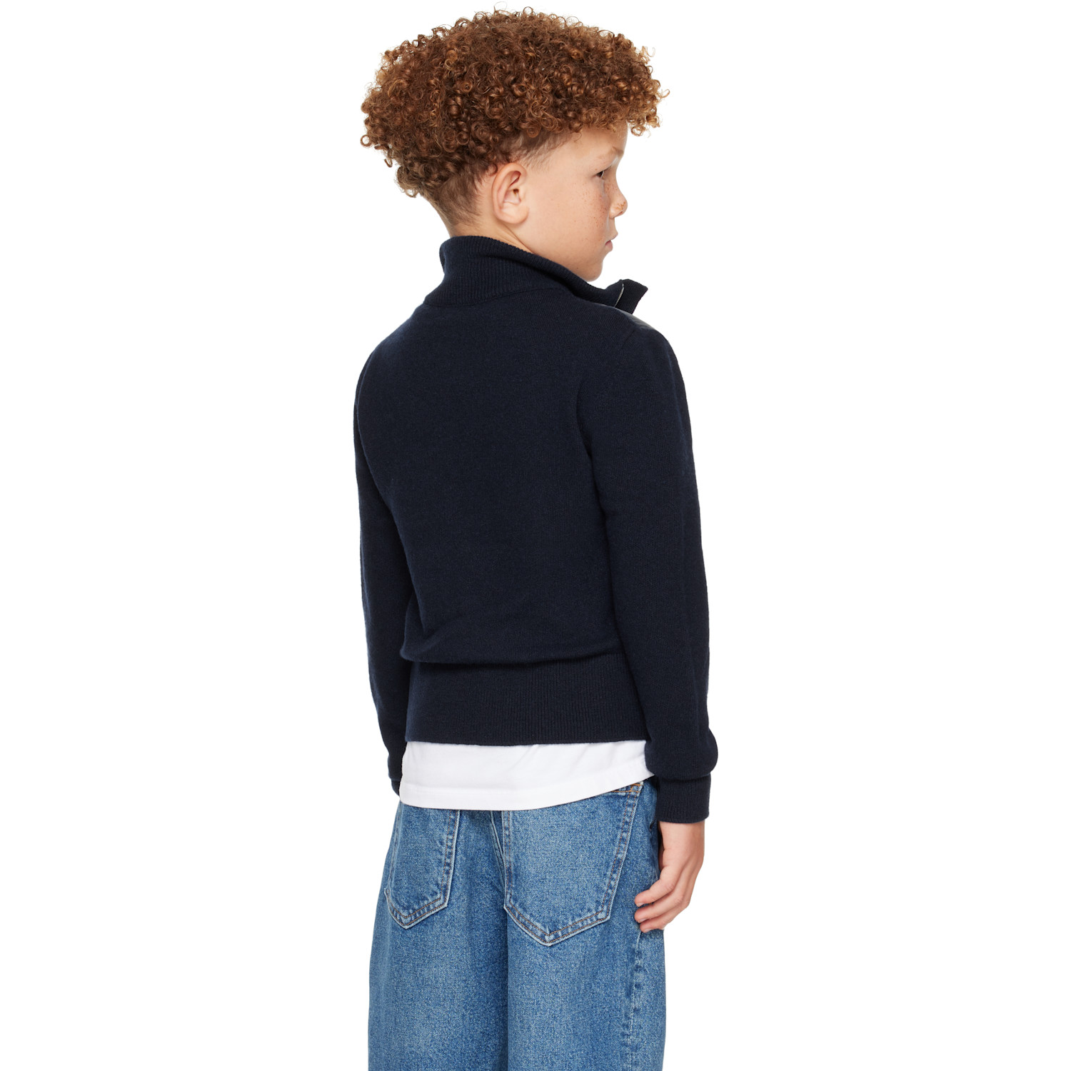  Moncler Enfant Big Kids Navy Padded Wool Zip-up Cardigan 