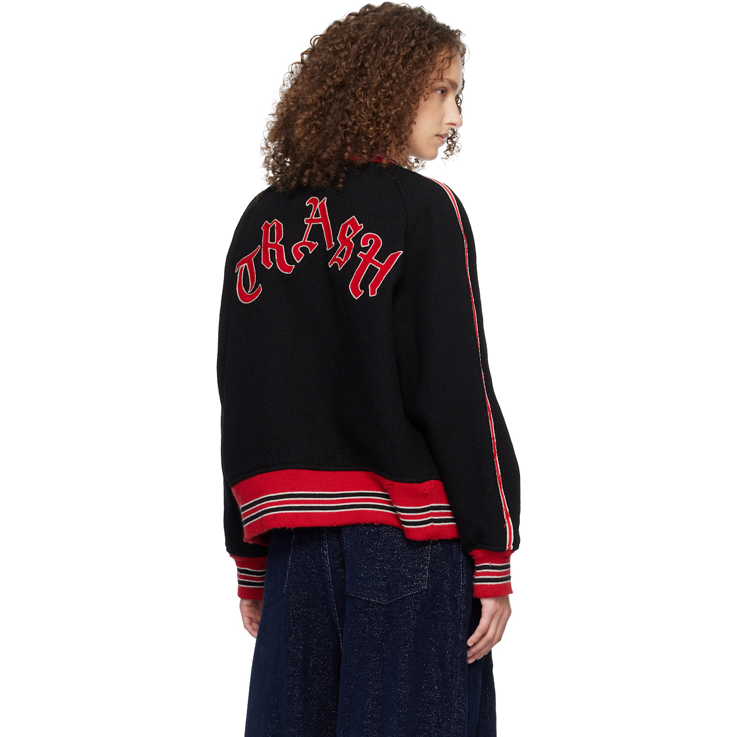 Needles Black Deconstructed Letter Bomber Jacket 