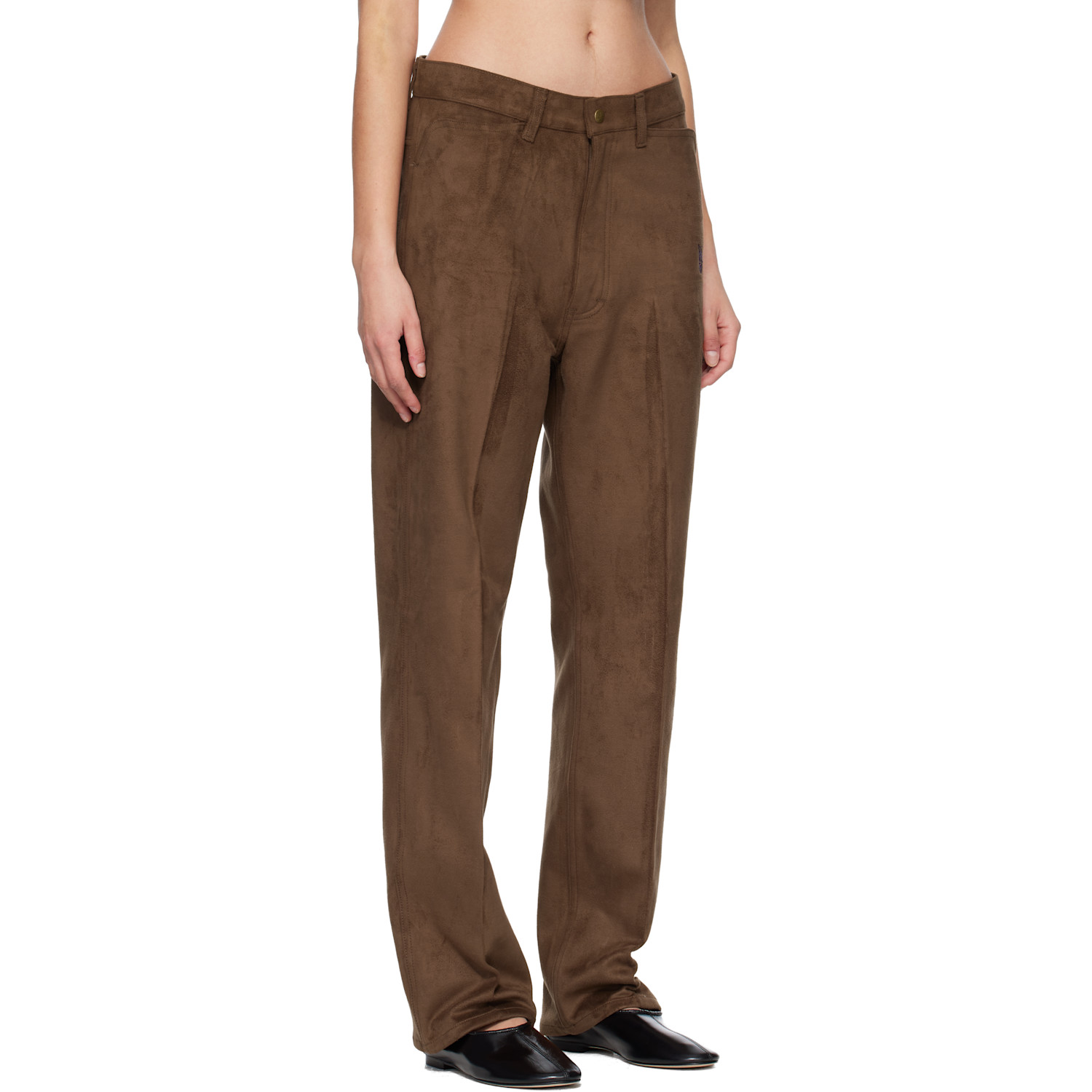  Needles Brown Straight Faux-suede Pants 