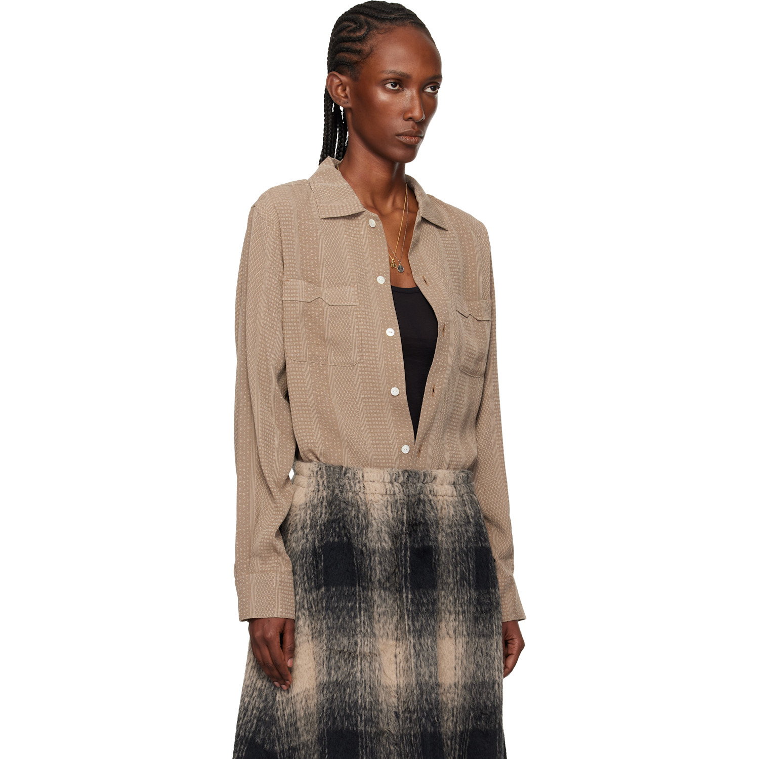  Needles Beige Open Collar Shirt 