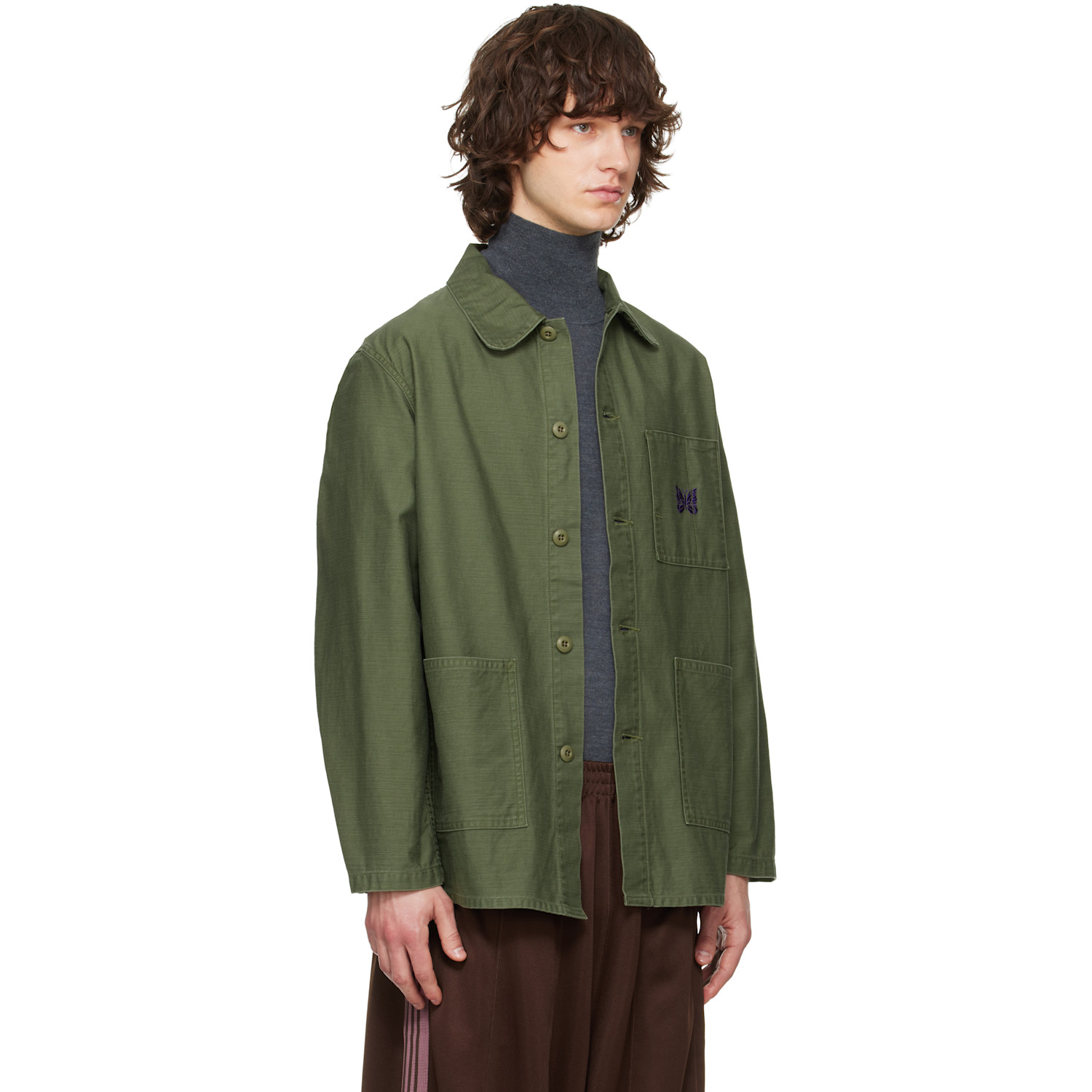  Needles Khaki Coverall Reversed Sateen Shirt 
