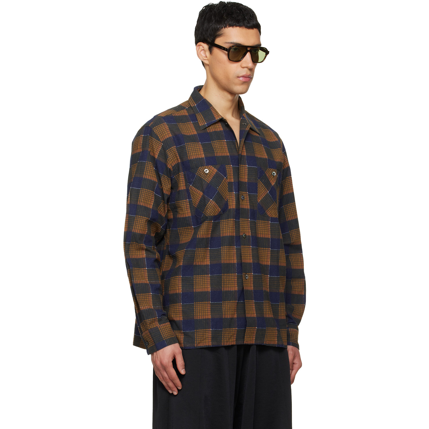  Needles Brown & Navy One-up Printed Flannel Shirt 