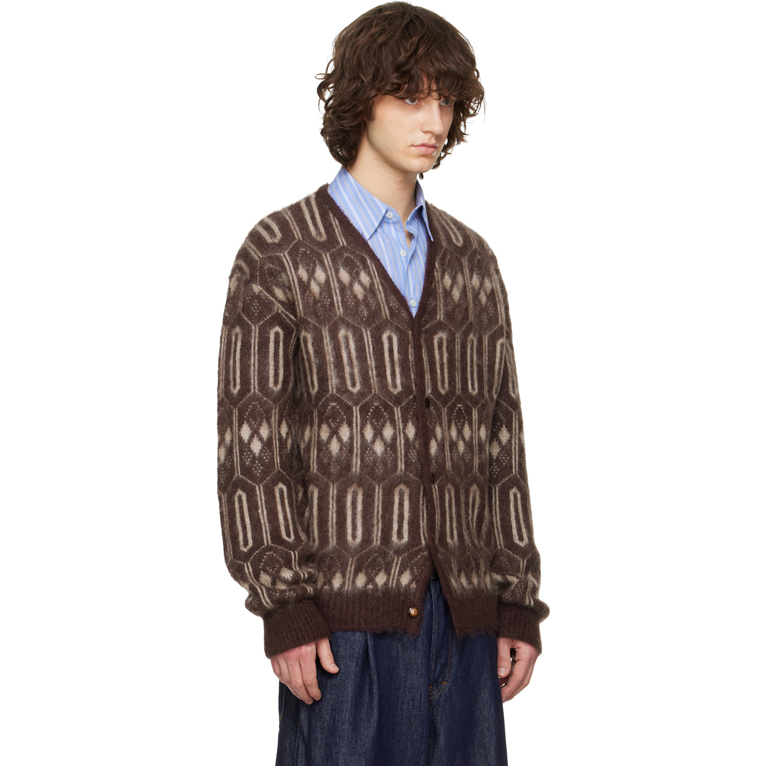  Needles Burgundy Mohair Geometric Cardigan 