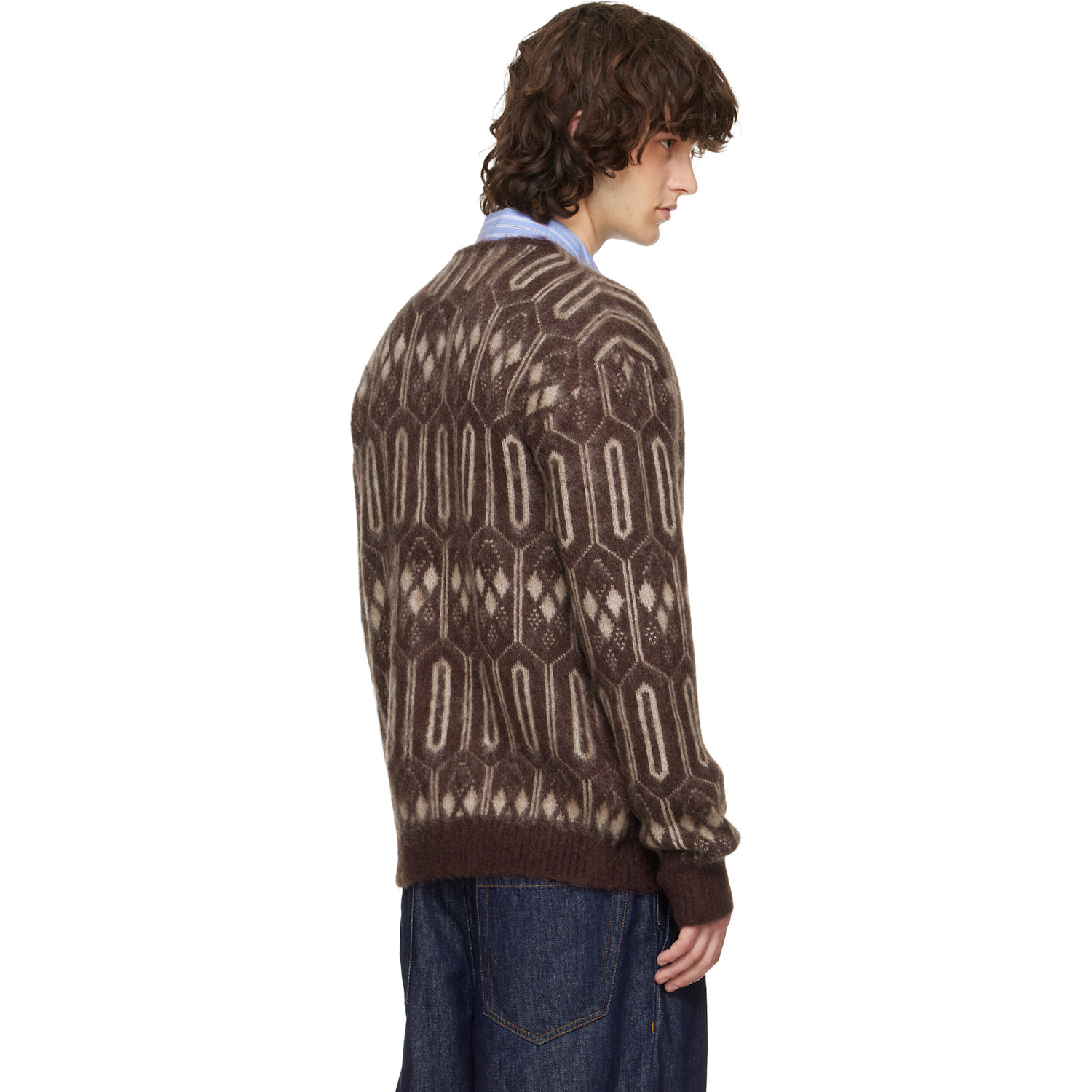 Needles Burgundy Mohair Geometric Cardigan 