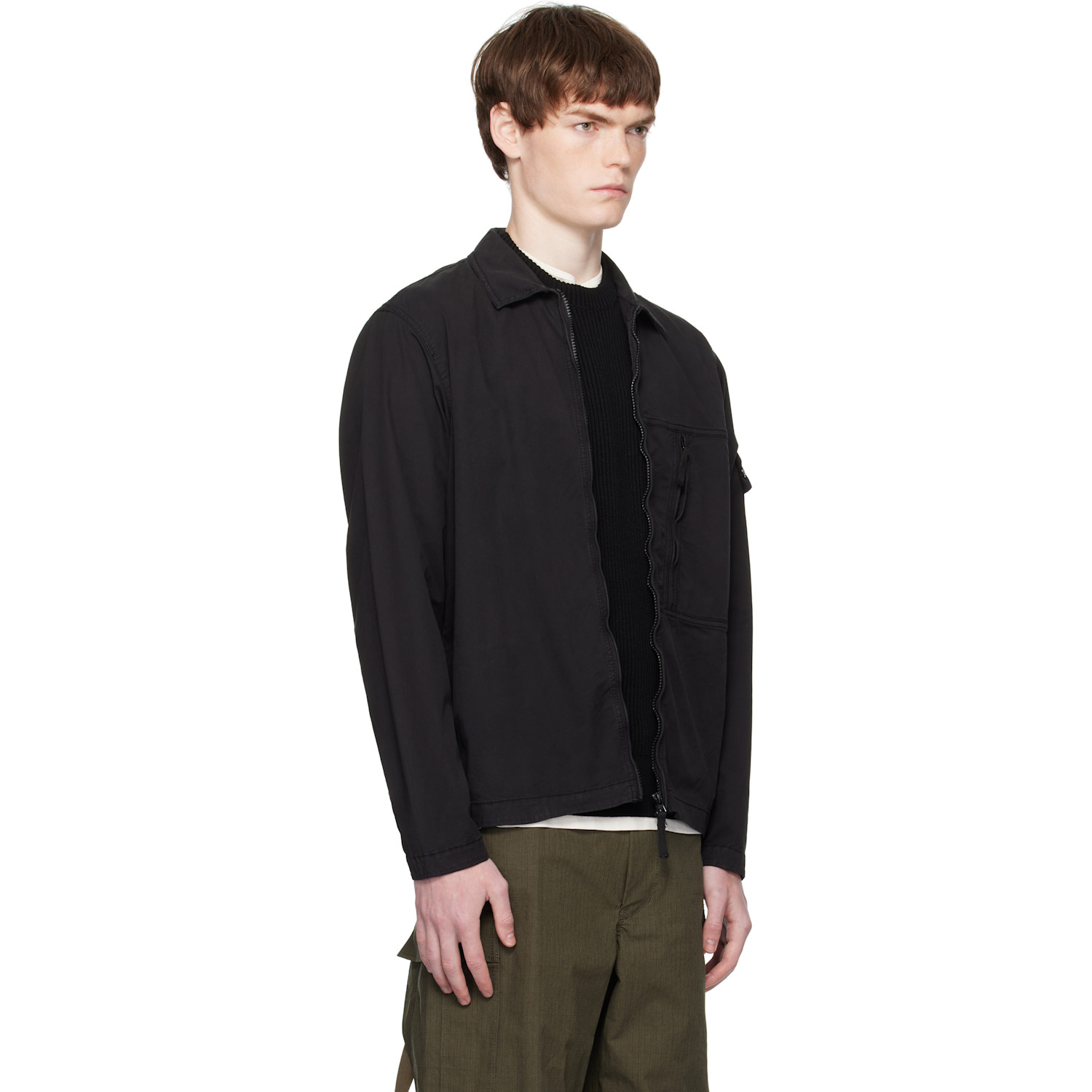  Stone Island Black 1200003 Supima Cotton Twill Stretch-tc Jacket 