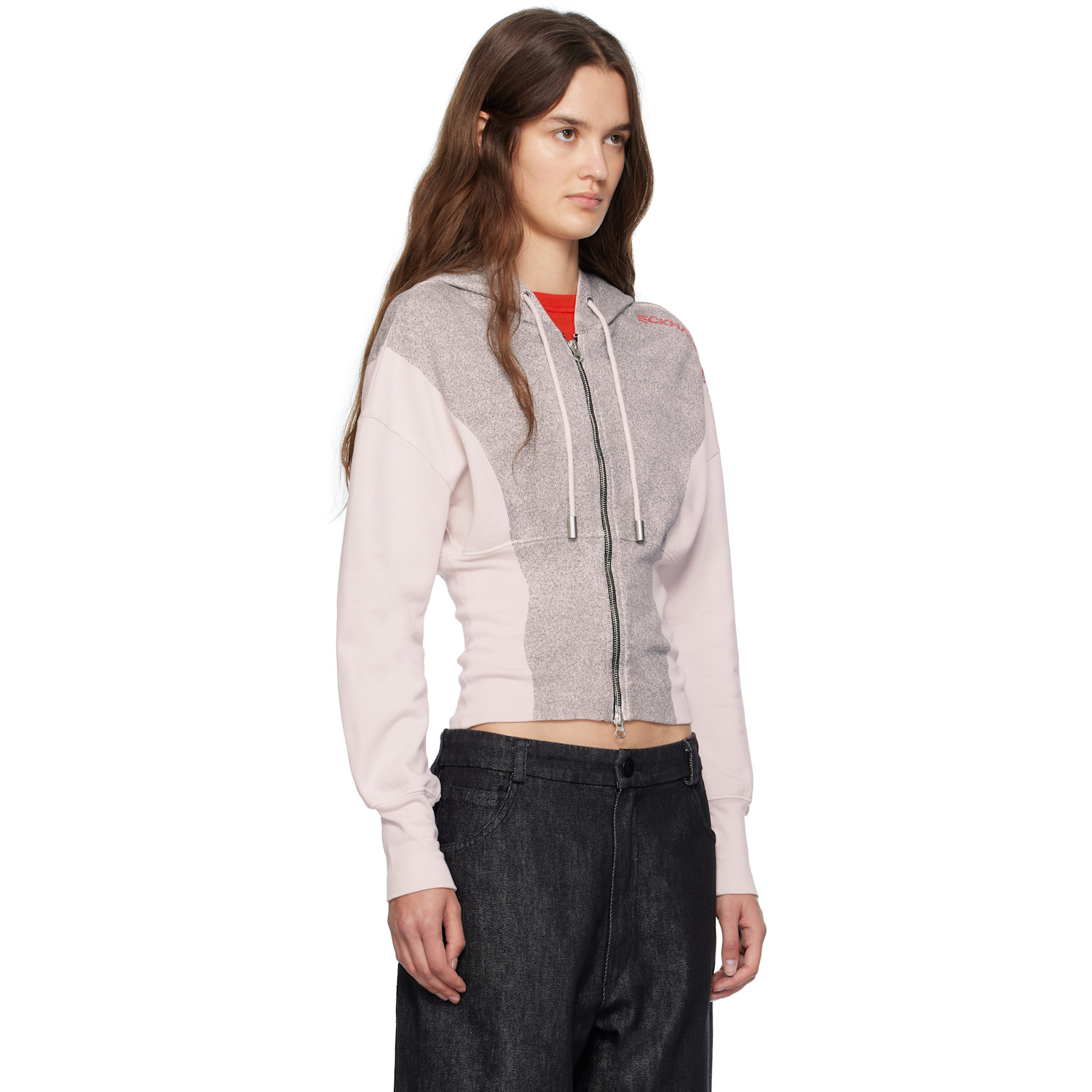  Eckhaus Latta White & Gray Snatched Hoodie 