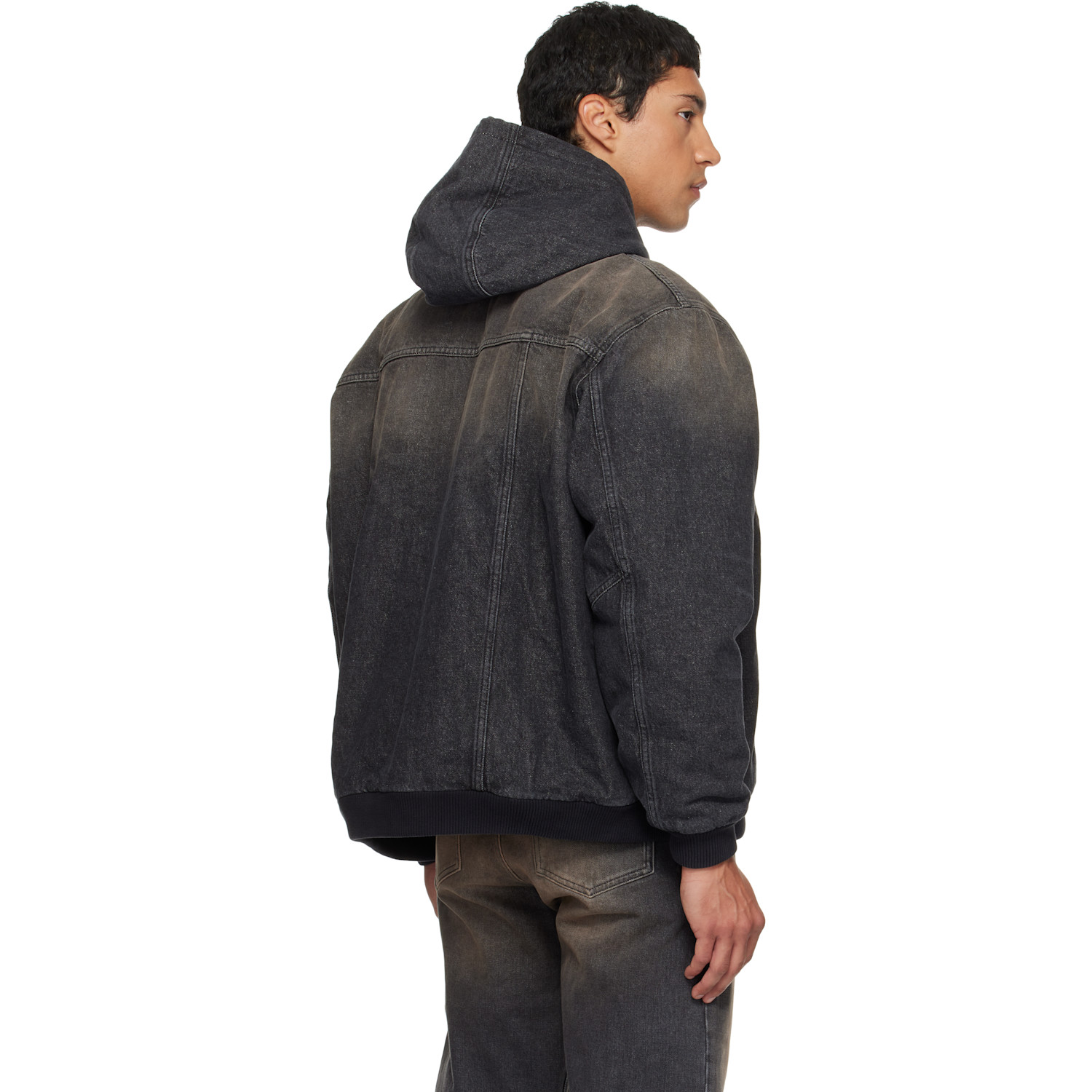  Egonlab Black & Brown Hooded Denim Jacket 