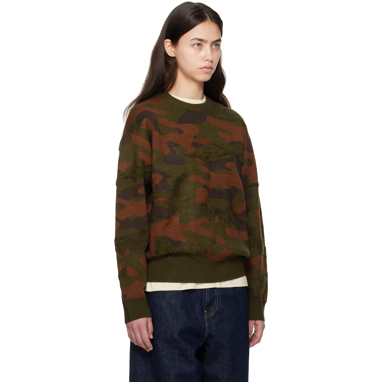  Dime Khaki & Brown Camo Chenille Knit Sweater 