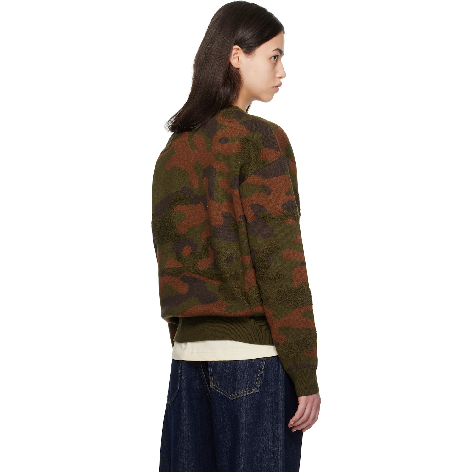  Dime Khaki & Brown Camo Chenille Knit Sweater 