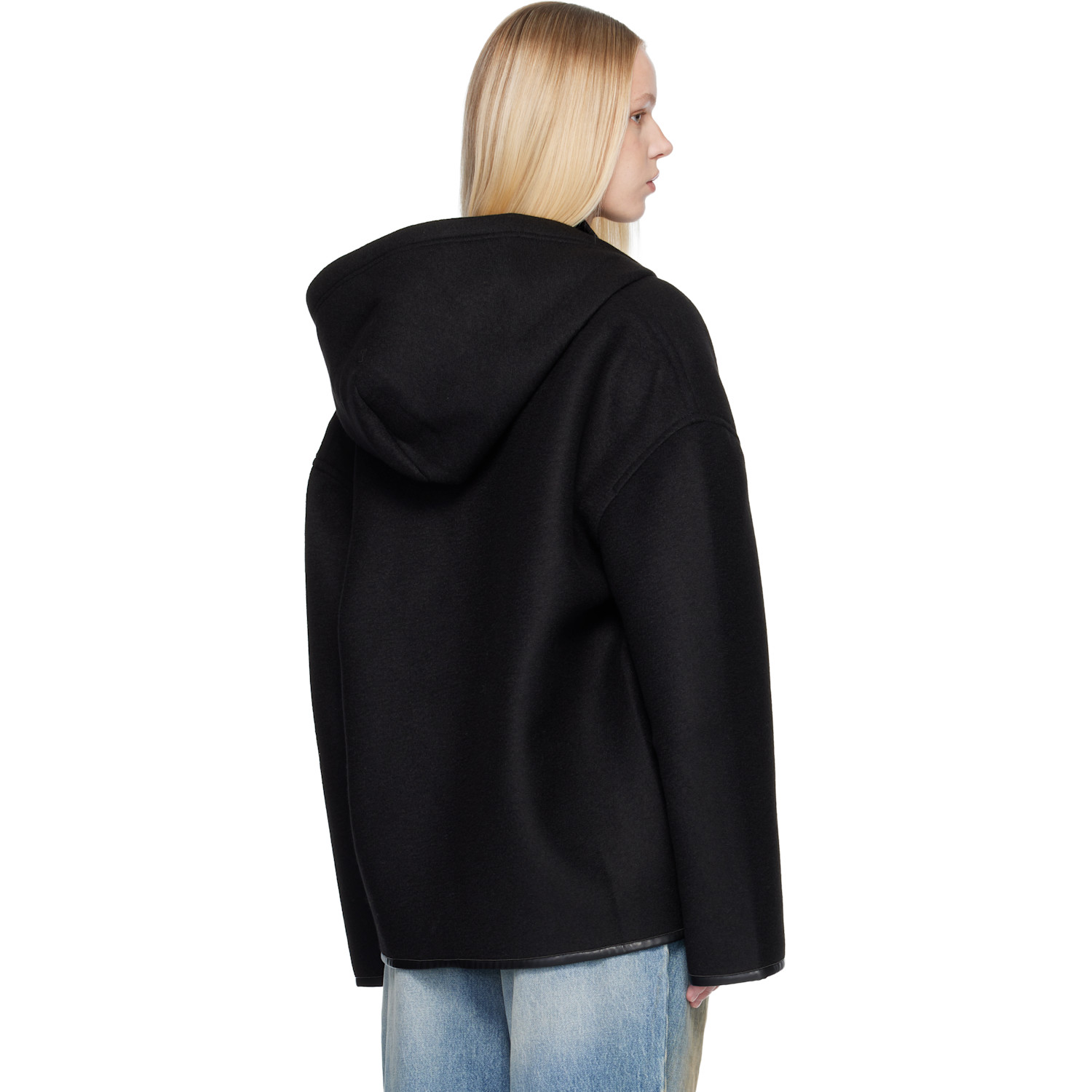  032c Black Neoprene Zip Up Hooded Jacket 