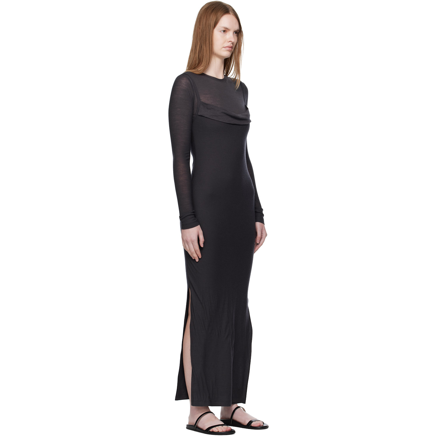  Nanushka Gray Linora Draped Wool Jersey Maxi Dress 