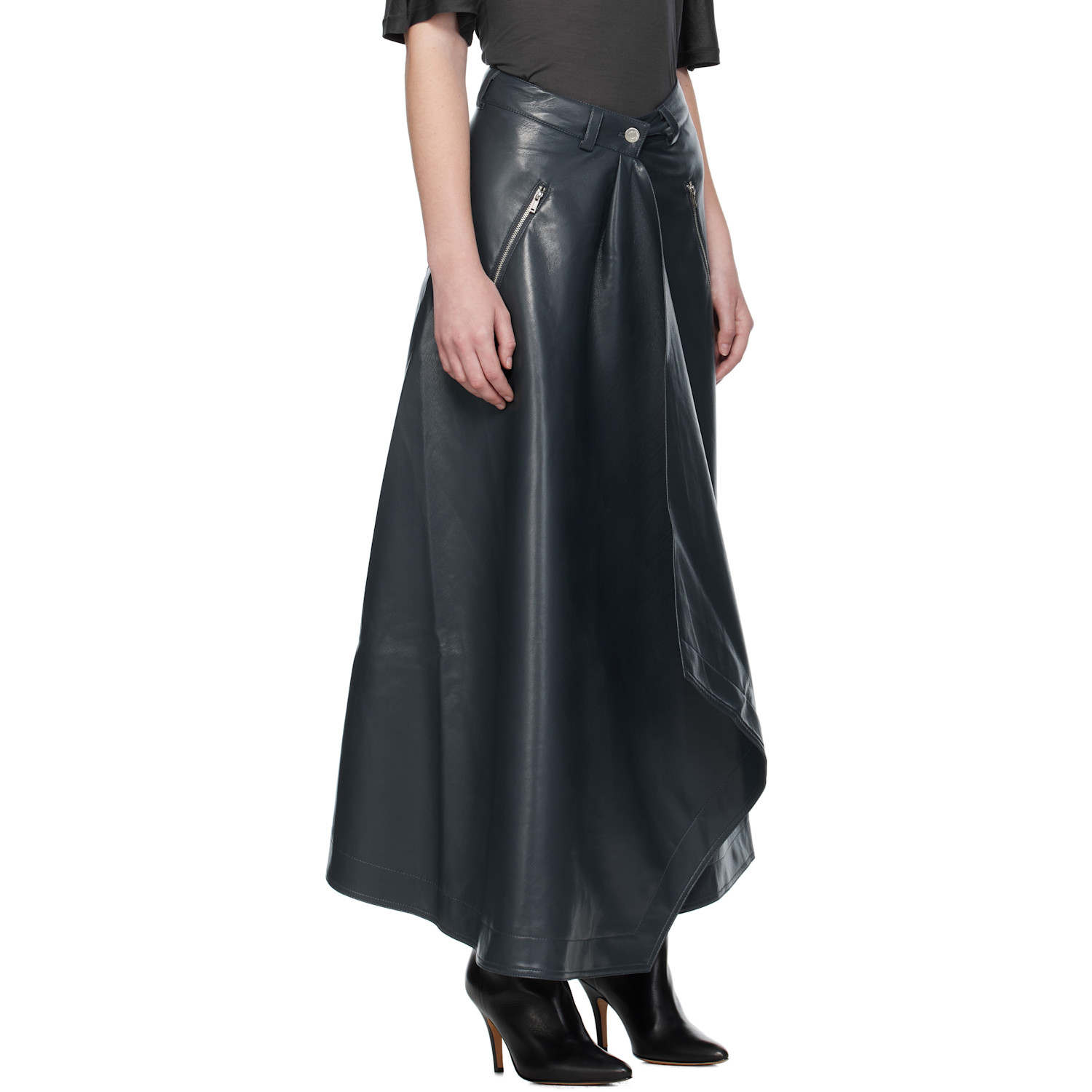  Nanushka Blue Neith Draped Vegan Leather Maxi Skirt 