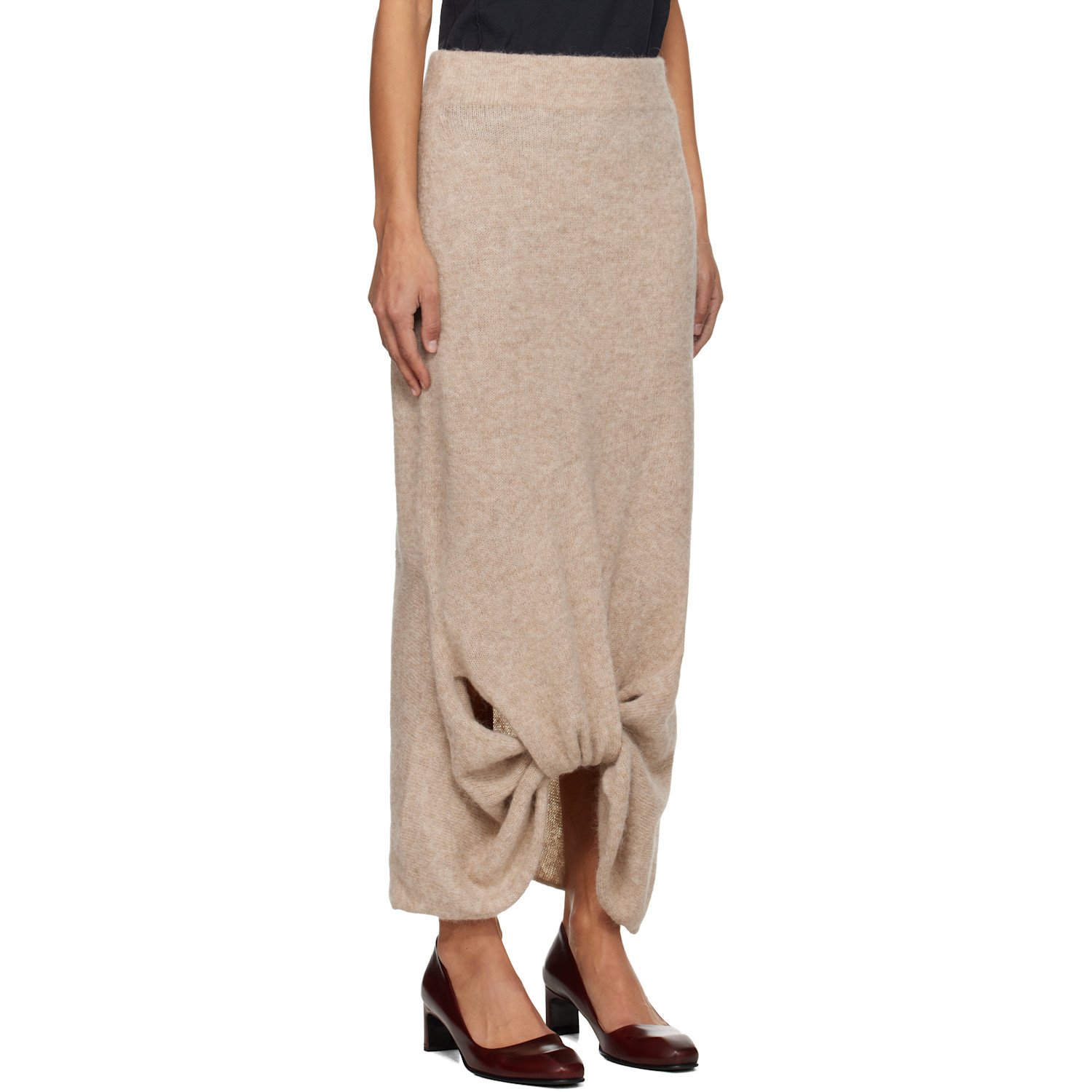  Lauren Manoogian Beige Knot Midi Skirt 