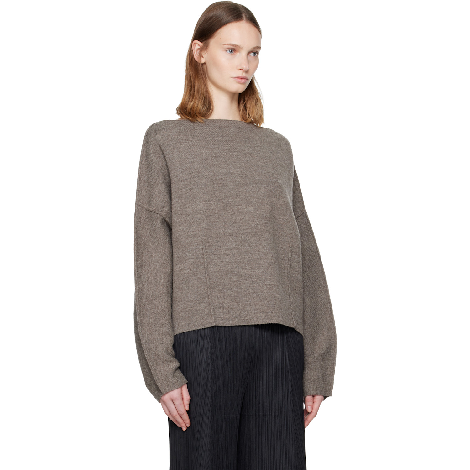  Lauren Manoogian Gray Double Knit Boatneck Sweater 