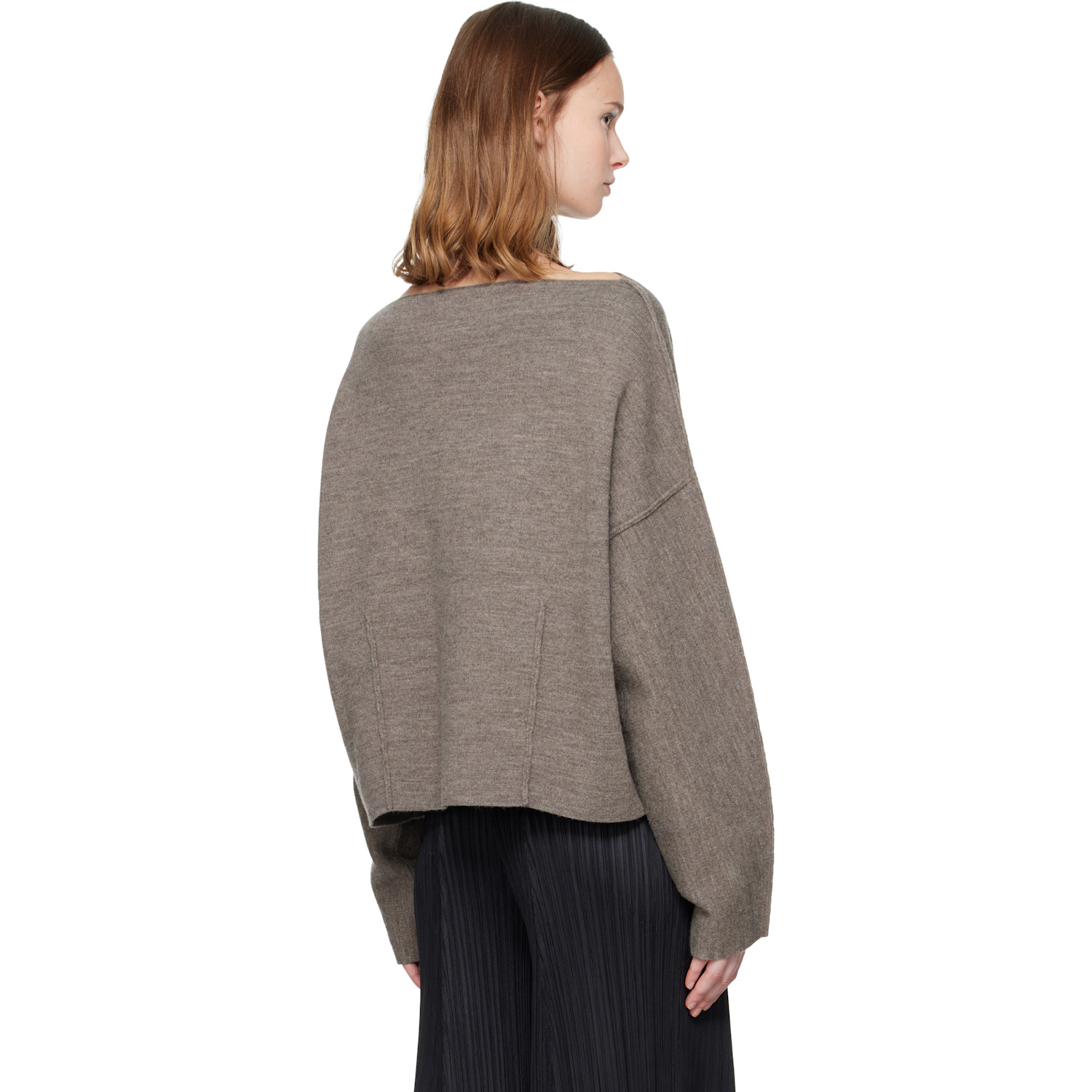  Lauren Manoogian Gray Double Knit Boatneck Sweater 