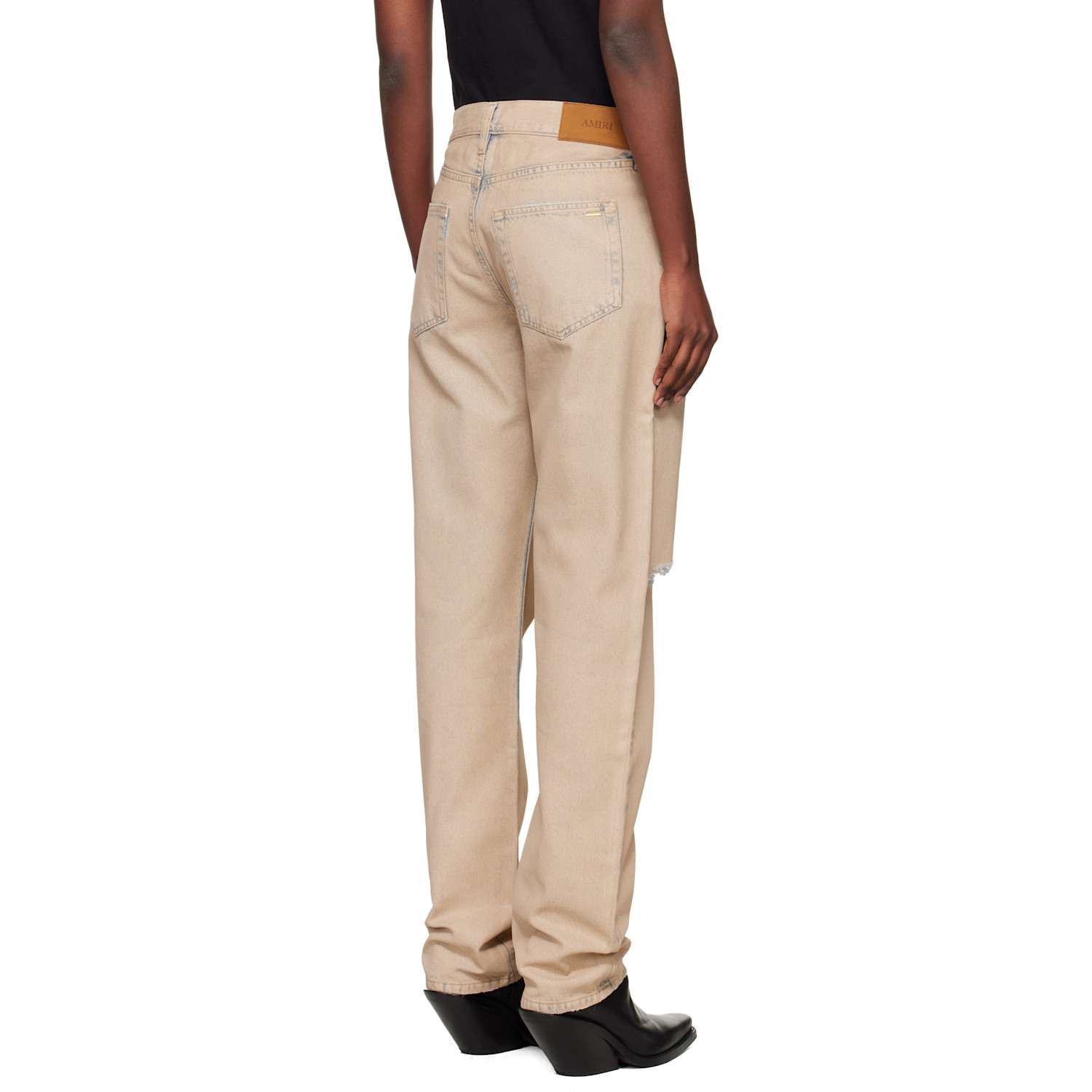  Amiri Beige Straight Ripped Jeans 