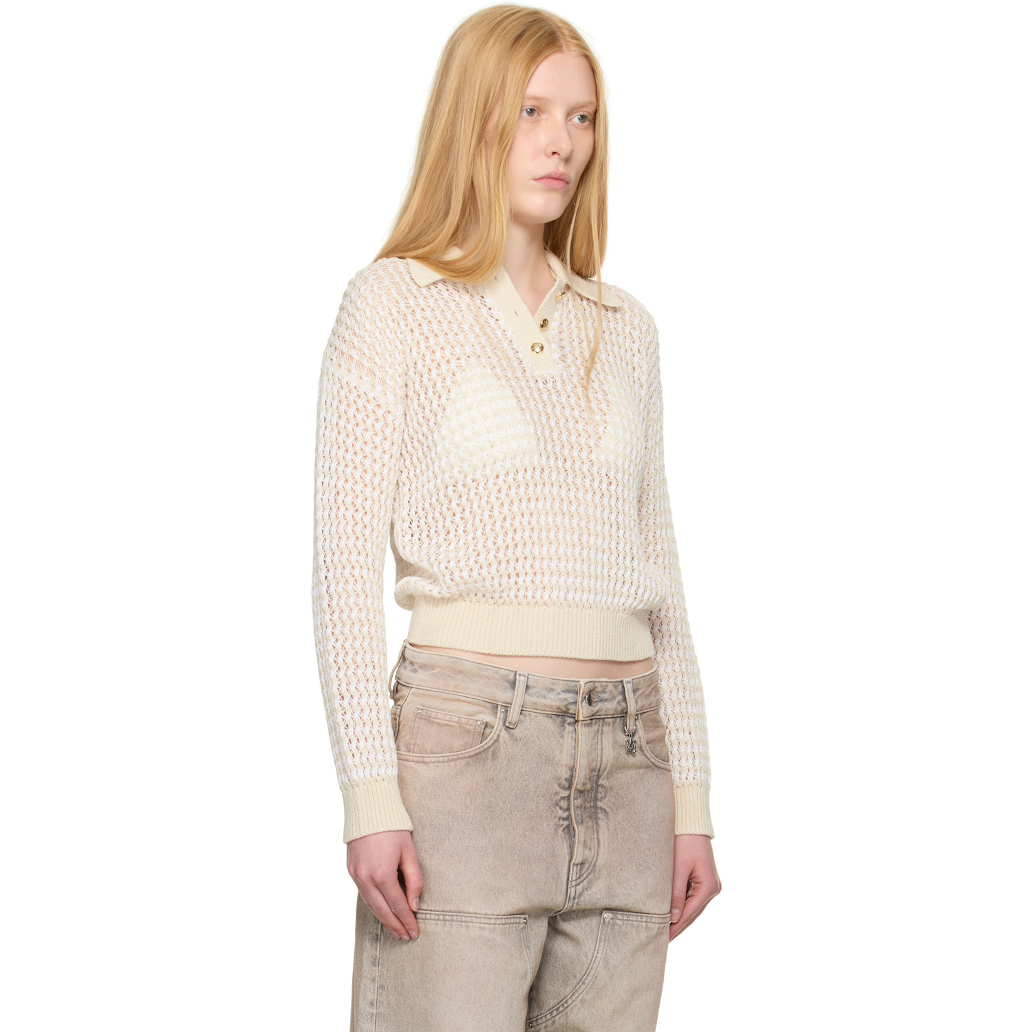  Amiri Beige Open Back Crochet Polo 