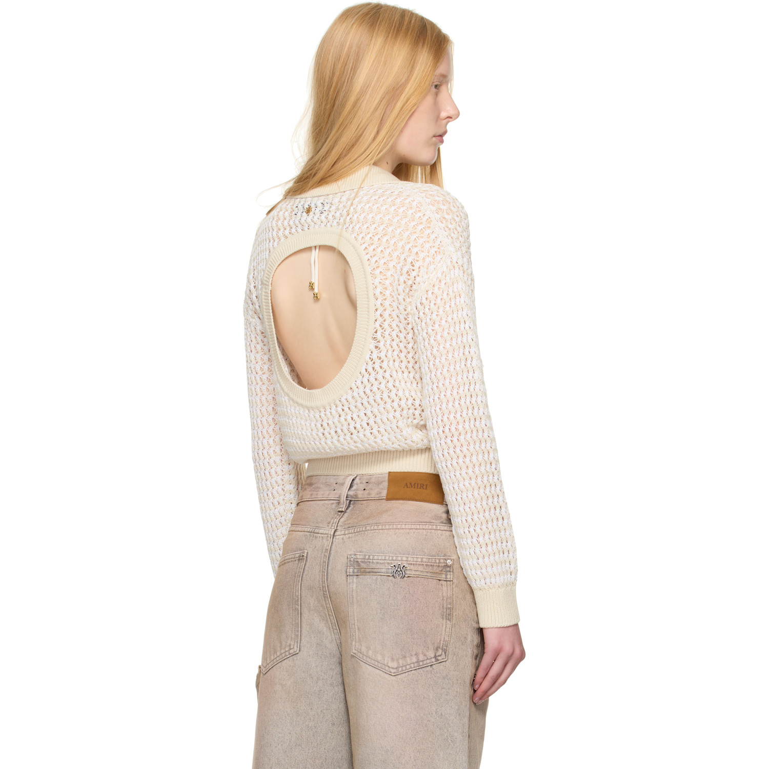  Amiri Beige Open Back Crochet Polo 