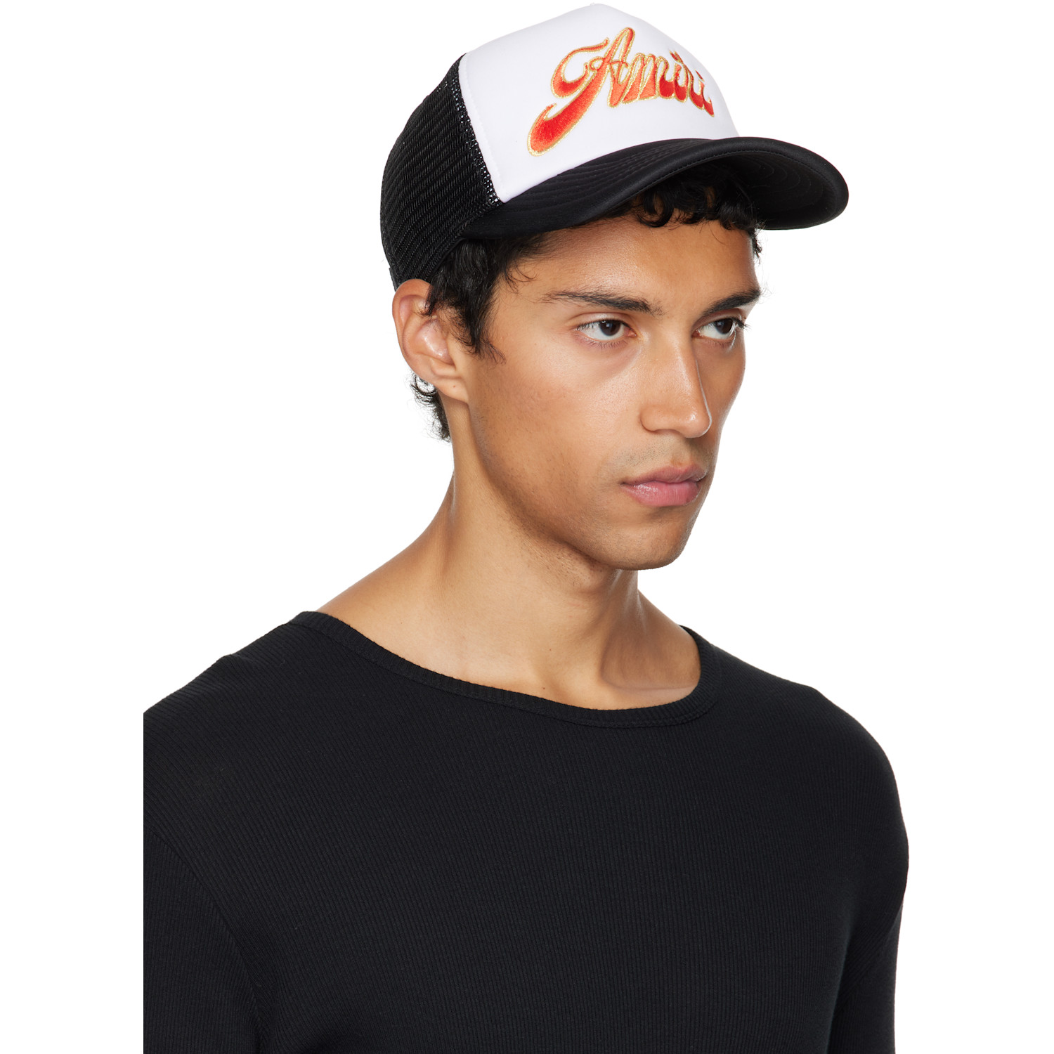  Amiri White & Black 'amiri' Groovy Trucker Cap 