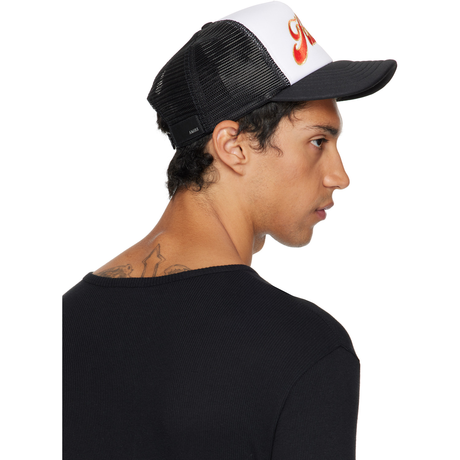  Amiri White & Black 'amiri' Groovy Trucker Cap 