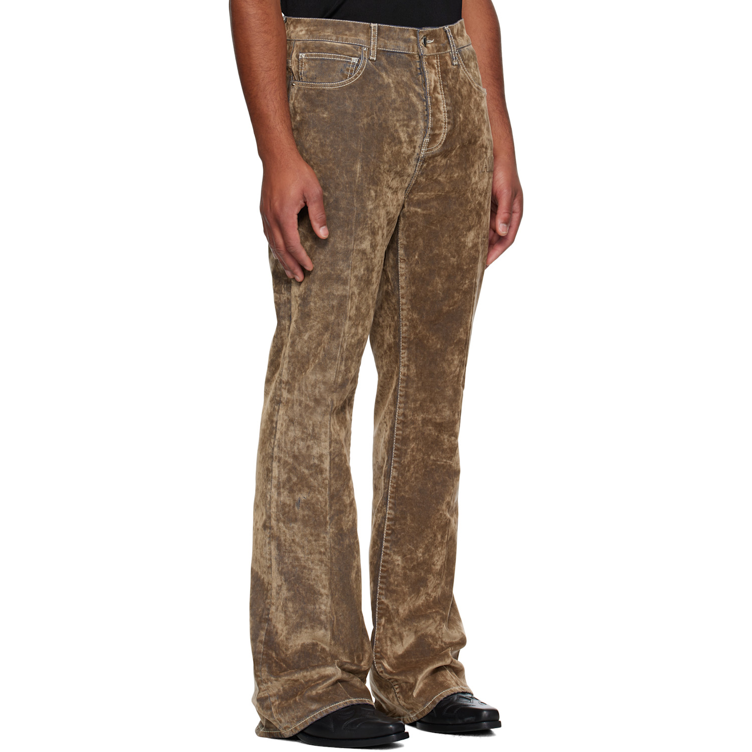  Amiri Tan Velvet Flare Jeans 