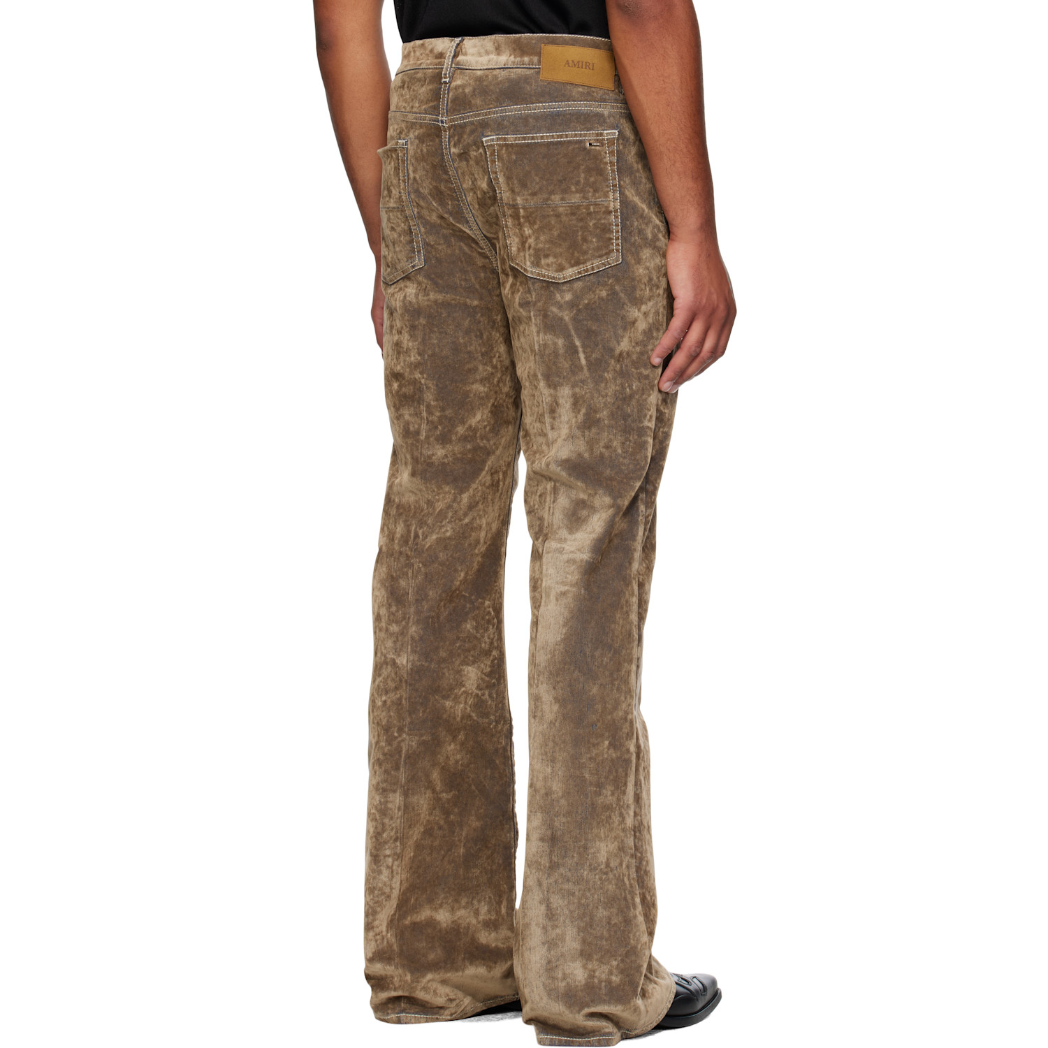  Amiri Tan Velvet Flare Jeans 