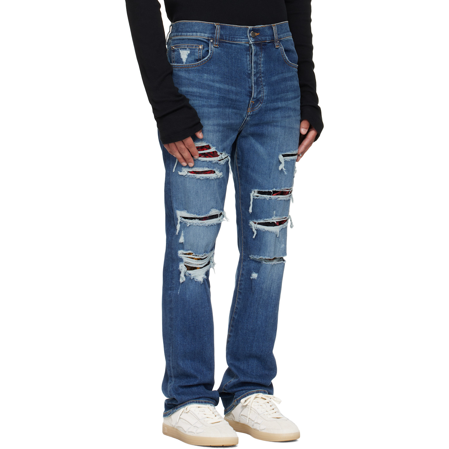  Amiri Blue Floral Velvet Slim Thrasher Jeans 