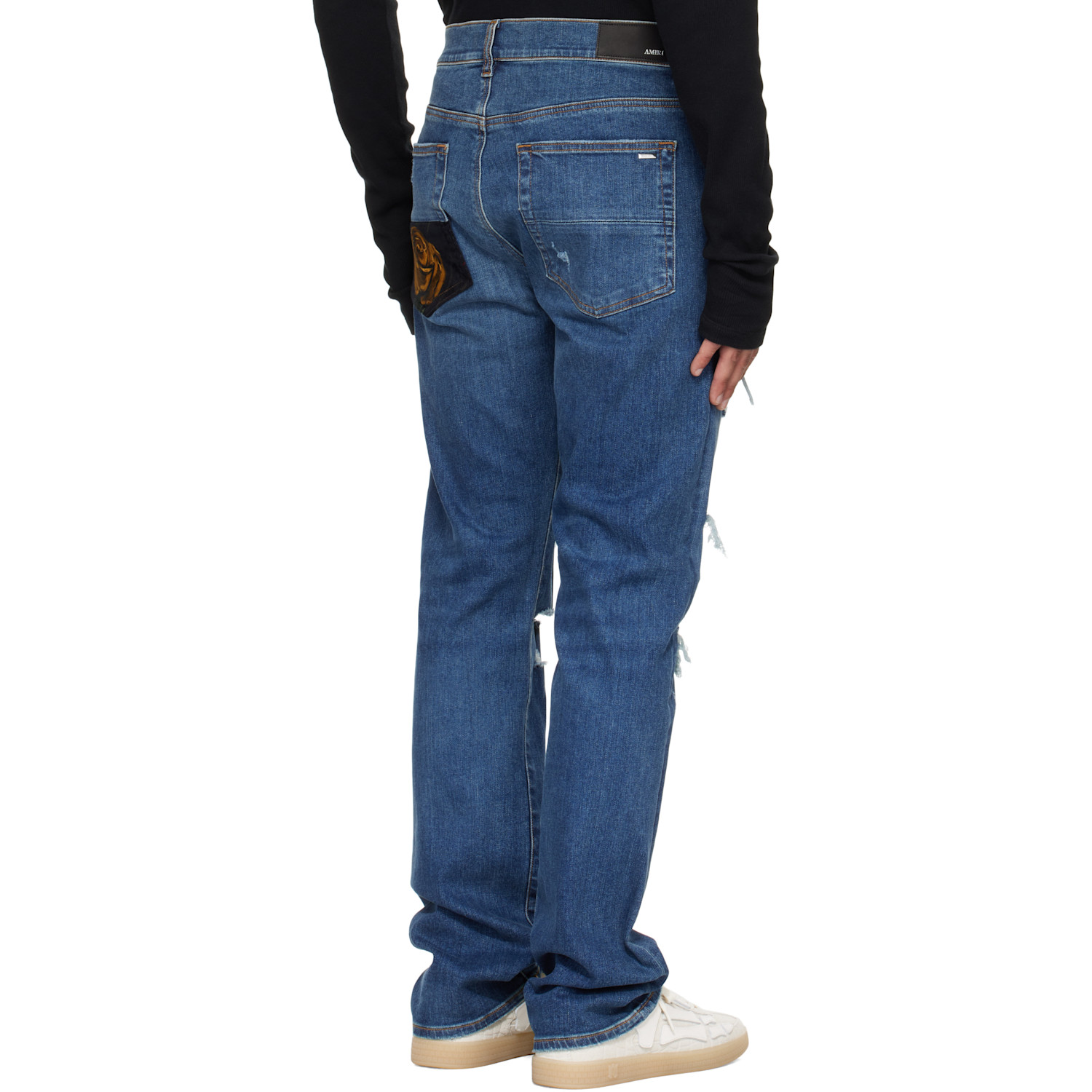  Amiri Blue Floral Velvet Slim Thrasher Jeans 