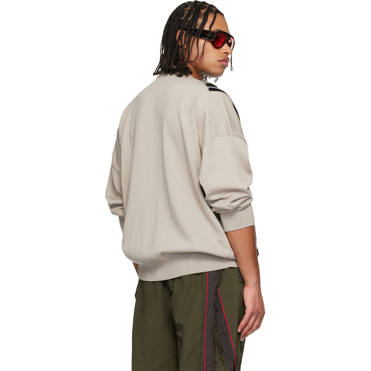  Martine Rose Beige & Black Multi Stripe Zip Up Crew Sweater 