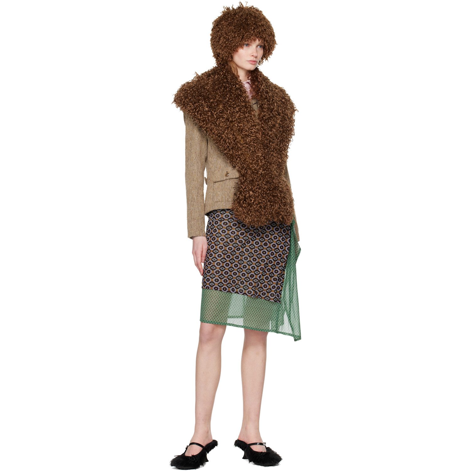  Anna Sui Brown Faux Fur Shawl Scarf 