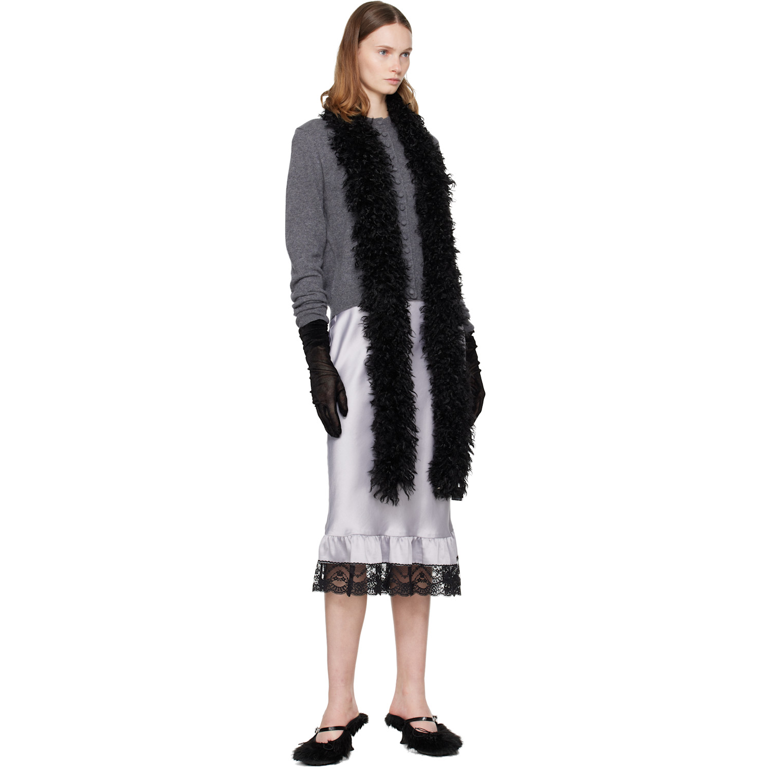 Anna Sui Black Faux-fur Scarf 